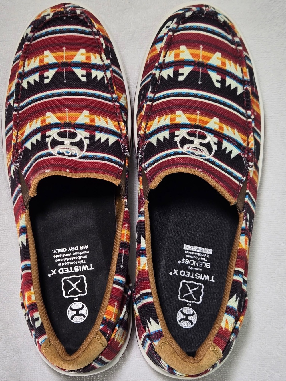 Twisted X Men's Aztec Canvas Slip-Ons in Burgundy, Tan, Black and Blue 9M